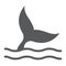 Whale tail glyph icon, aquatic animal, sea life