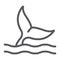 Whale tail line icon, aquatic and animal, sea life