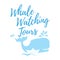 Whale watching tours logo in hand-drawn style