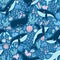 Whales and corals, blue color background, underwater pattern illustration