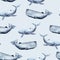Whales in the ocean watercolor seamless pattern