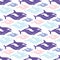 Whales seamless pattern in blue, pink and purple colors