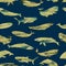 whales and sharks texture silhouettes of large fish of the oceans and seas seamless pattern