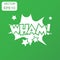 Wham comic sound effects icon. Business concept wham sound bubble speech pictogram. Vector illustration on green background with