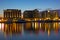 The Wharf district residential buildings with marina at dawn.