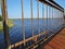 Wharf Dock Metal Wooden Pier on Lake Water Landscape with Blue Sky