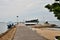 Wharf jetty with passenger boat for Hammenhiel Resort Fort island hotel Jaffna Peninsula Sri Lanka