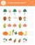 What comes next. Autumn matching activity for preschool children with fall season objects. Funny educational puzzle. Logical quiz