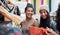 What do you think of this. an attractive group of sisters bonding together during a shopping spree in the city.