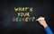 What`s Your secret Question on Chalk board hand Writing. Colorful Chalk text On blackboard. Question For successful Business