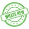 WHATS NEW text on green grungy round rubber stamp