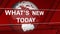Whats New Today lettering in front of earth globe - red background with abstract graphic elements