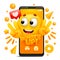 Whats up sticker. Yellow cartoon emoji character. Smartphone application template