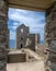 Wheal Coates tin mine,roofless engine house ruins,looking through old doorway,under open skies,Cornwall,England,UK