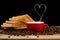 Wheat breads with red coffee cup and heart