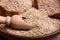 Wheat cereal close-up in a wooden plate