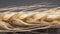 Wheat ear close-up. Macro. Grains in a spikelet. Dark background.