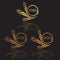 Wheat ears, oats or barley three vector    logotypes set golden on black