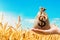 Wheat field and dollar money bag. Agroindustry and the agricultural business. World food security crisis, high prices. World