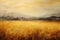 Wheat field with mountains in the background. Digital painting effect, Golden field landscape, fantasy, empty background, painting