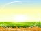 Wheat field. Rural hills and meadows. Scenery. Horizon. Pasture grass for cows and a place for vegetable gardens and