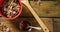 Wheat flakes and honey on wooden table 4k