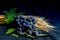 Wheat grapes bread and crown of thorns on black background as a symbol of Christianity