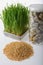 Wheat grass,whole wheat bread and wheat grains