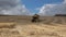 Wheat harvest in Sicily with mechanical means. Yellow harvester. 4k