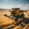 Wheat harvesting with combine harvester and tractor.generative ai