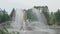 Wheat head fountain with water springs and water dust in city park in Moscow. VDNKh. Slow motion. Focused view.