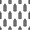 Wheat seamless pattern. Repeating black grain wheats on white background. Repeated flour patterns. Spike corn. Texture bakery