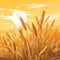 Wheatfield during sunset illustration. Ears of golden wheat close up art. Rich harvest Concept. Spikes of wheat in the field at