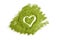 Wheatgrass or barley grass powder heart isolated on white. Detox superfood