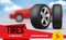 Wheel ads. Brochure template with car wheels automobile item discount for repair vector tyres pictures banners