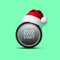 Wheel auto 2022. Start button. Santa Claus hat. Isolated on a green background. Concept of Start 2022 New Year. Design