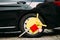 Wheel Of Car Was Locked With Yellow Clamped Wheel Lock By Traffic Police