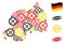 Wheel Collage Rwanda Map in German Flag Colors and Grunge Seals