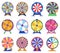 Wheel fortune set. Roulette game wheels with sections, flat icons. Spin lucky wheels, casino, money game symbols