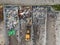 Wheel loader on the landfill site scooping and carrying waste, drone shot