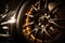 The wheel of luxury car with gold rims. Generative AI