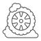 Wheel with tire in foam thin line icon, car washing concept, car cleaning service symbol on white background, Wheel car