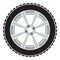 Wheel with tire and winter rubber tread. Winter tires for car. Driving on slippery road. Driving safety. Vector in flat style