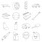 Wheel, wrench, jack and other equipment. Car set collection icons in line style vector symbol stock illustration web.