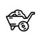 wheelbarrow with coal line vector doodle simple icon