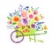 Wheelbarrow with flowers Cute watercolor card