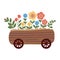 Wheelbarrow garden, cart flowers and plant. Vector illustration