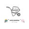 Wheelbarrow icon Gardening and building tools. Building wheel barrow thin line art icons