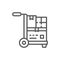 Wheelbarrow with parcels, delivery line icon.