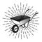 Wheelbarrow with rays vector vintage illustration